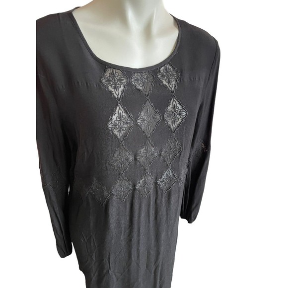 ASTR The Label Lace Cut Out Sheath Dress Black Size Large Long Sleeve Silk Blend - Picture 2 of 11